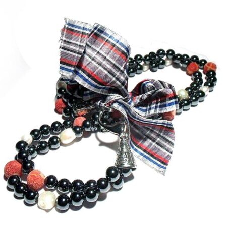 Necklace with hematite, pearls and madrepora