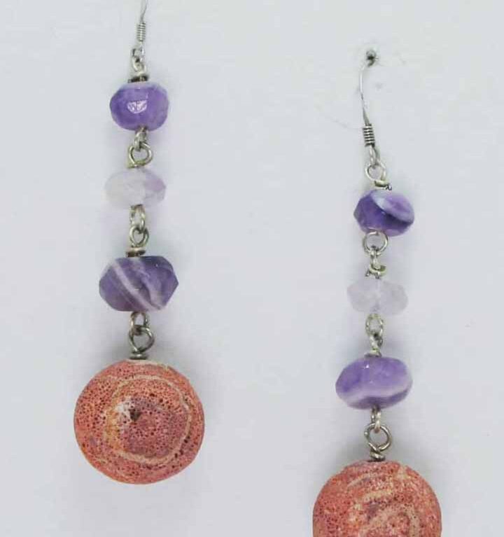 Silver earrings with amethyst and madrepora