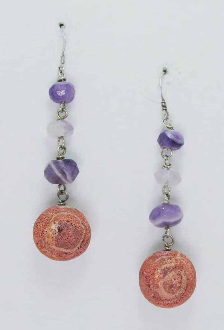 Silver earrings with amethyst and madrepora