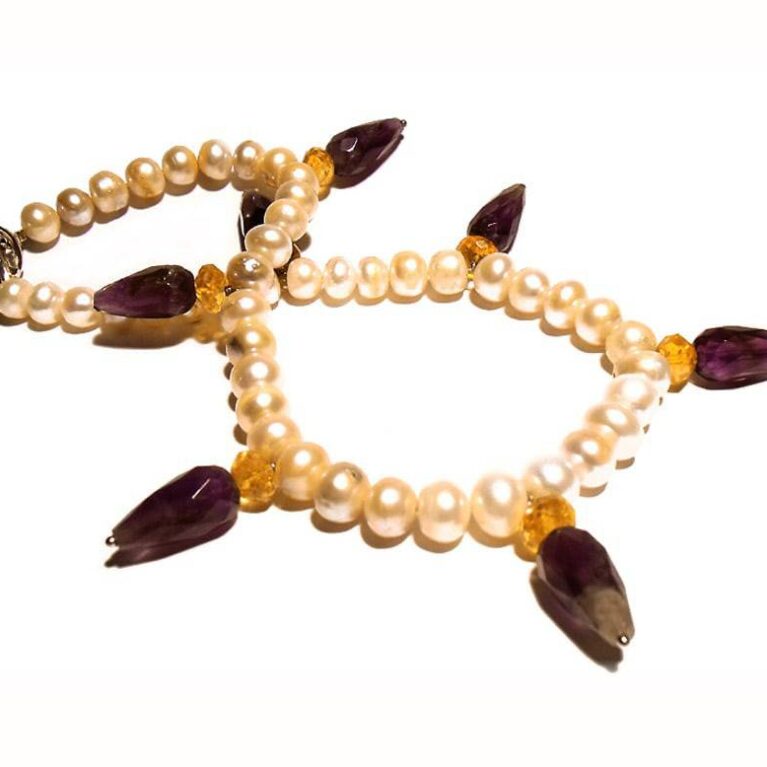 Necklace with pearls, amethyst and citrine quartz