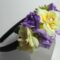 Headband in purple satin with silk flower and freshwater pearls