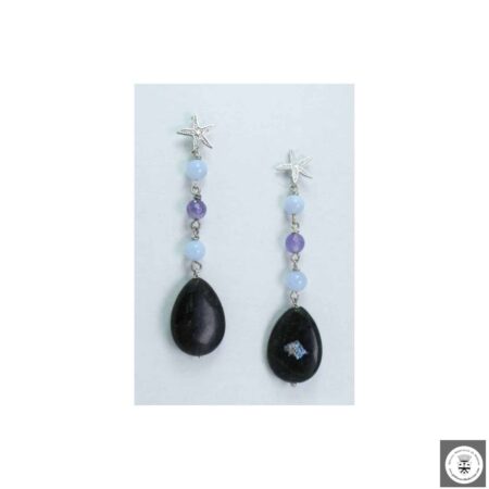 Orecchini in argento con astrophyllite, ametista e calcedonio