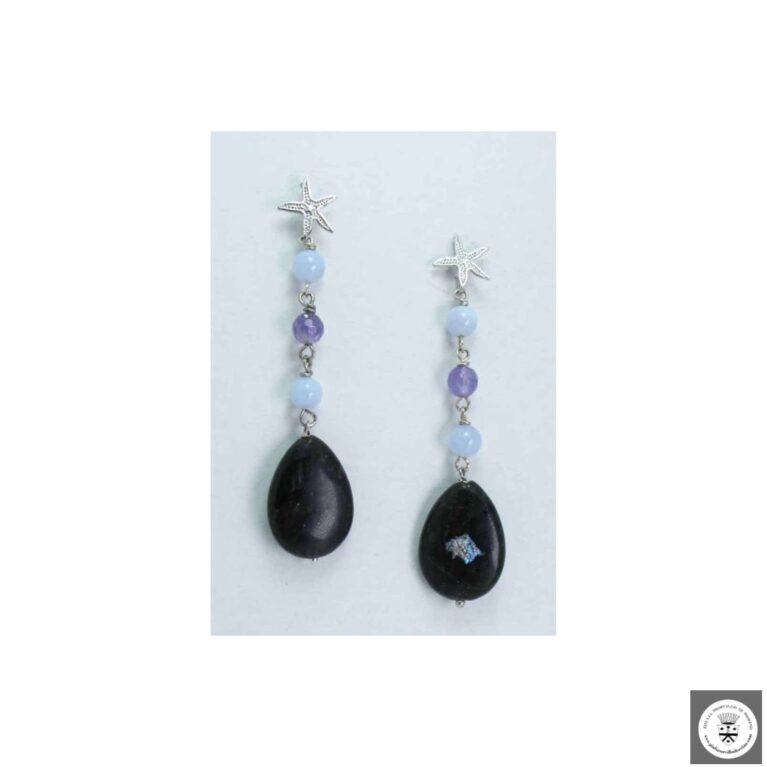 Orecchini in argento con astrophyllite, ametista e calcedonio