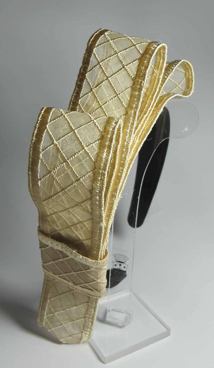 Headband in brown satin with ivory bow