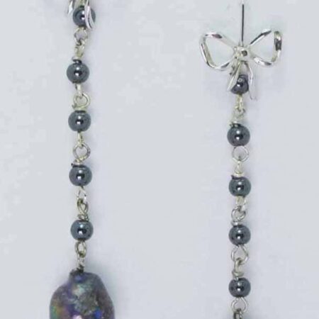 Silver earrings with grey pearls and hematite