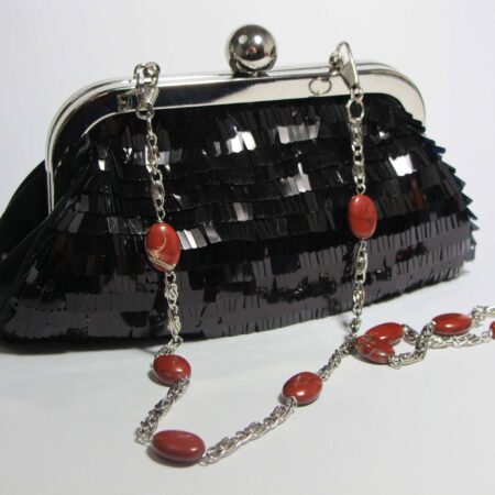 Mini-clutch with pailletes and red jasper