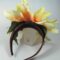 Satin headband in brown satin with silk flower and pearl