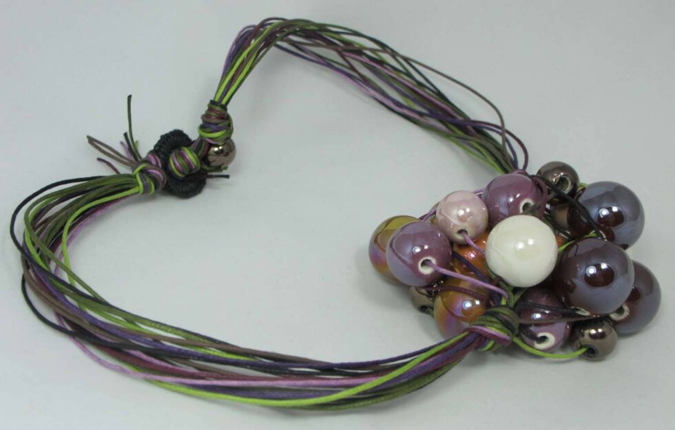 Necklace with a grape of ceramic