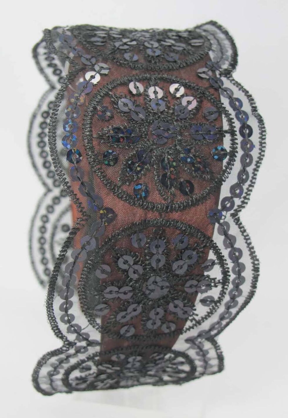 Alice band in brown satin with organza and paillettes