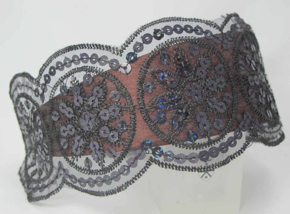 Alice band in brown satin with organza and paillettes