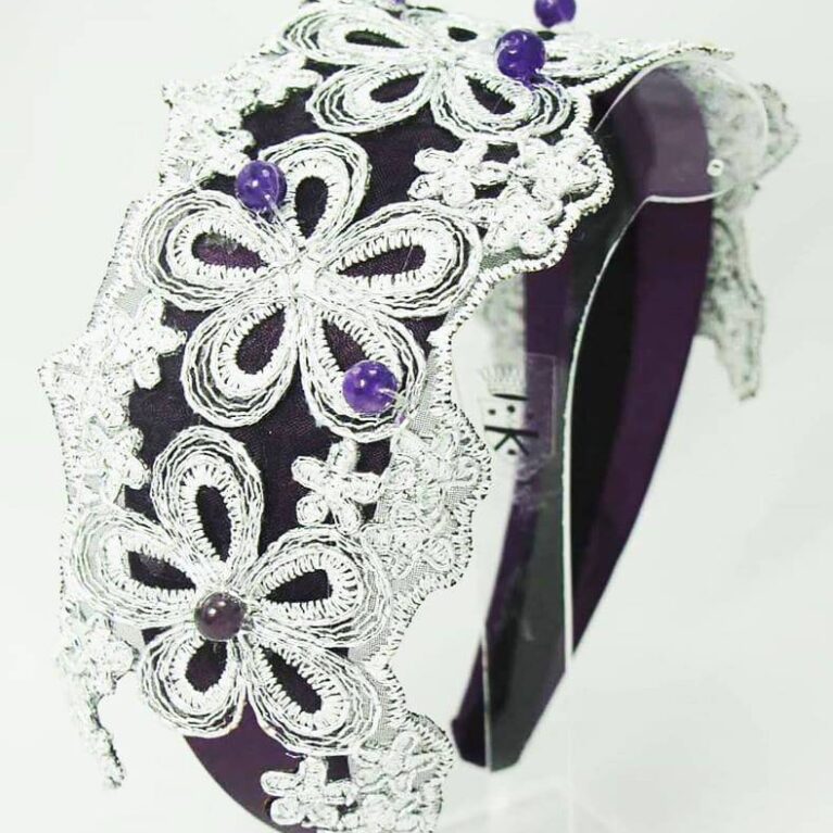 Alice band with embroidery and amethyst