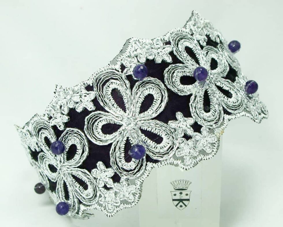 Alice band with embroidery and amethyst