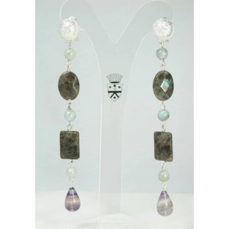 Earrings with labradorite, aquamarine and fluorite