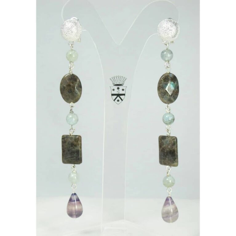 Earrings with labradorite, aquamarine and fluorite