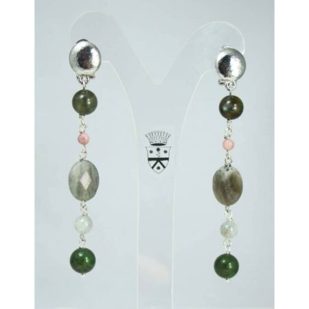 Earrings with african jade, rhodonite, aquamarine and labradorite