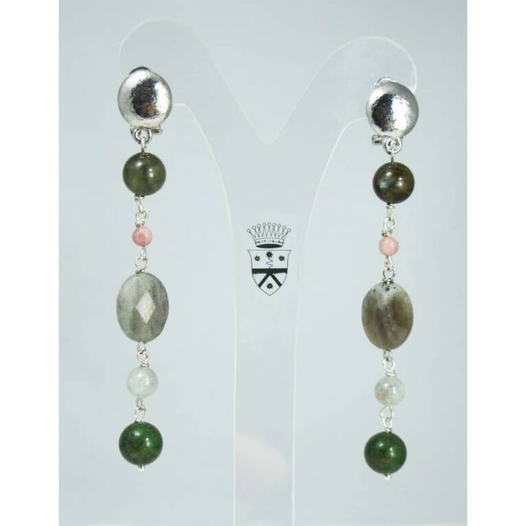 Earrings with african jade, rhodonite, aquamarine and labradorite