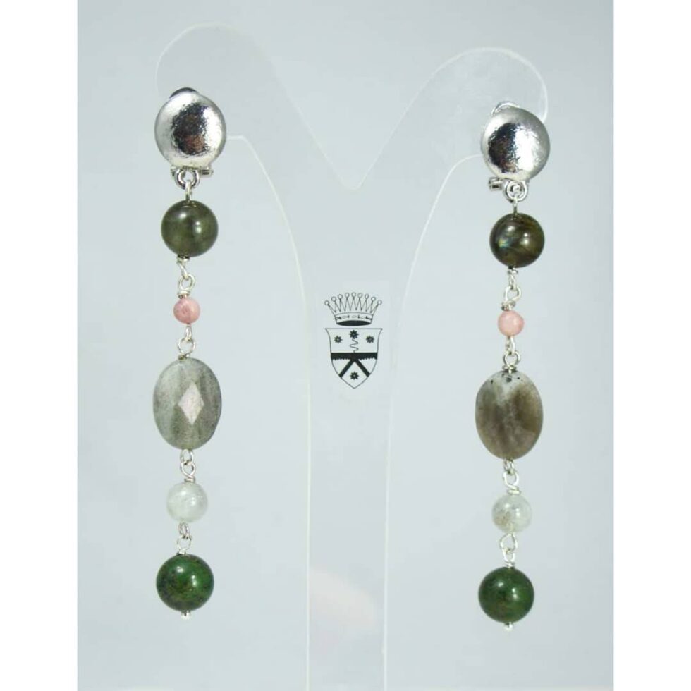 Earrings with african jade, rhodonite, aquamarine and labradorite