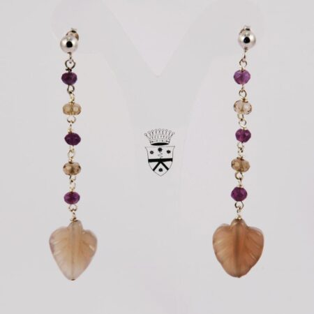 Siver earrings with agate, smoky quartz and amethyst