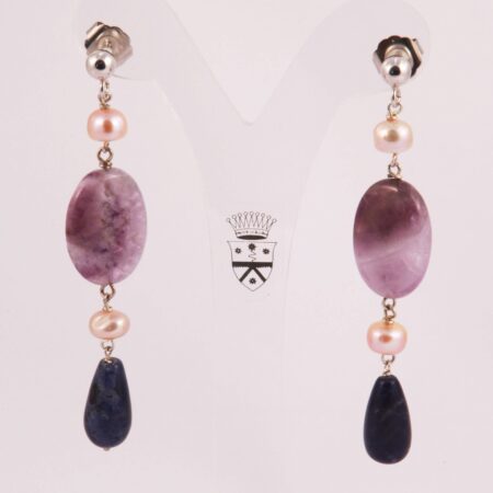 Silver earrings with pearls, amethyst and lapis lazuli