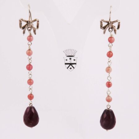 Silver earrings with amethyst and rhodonite