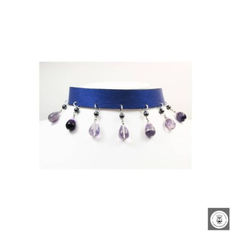 Girocollo e bracciale in pelle con fluorite ed ematite