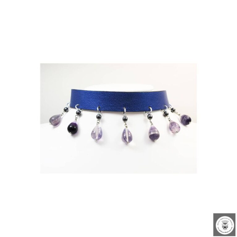 Girocollo e bracciale in pelle con fluorite ed ematite
