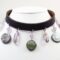 Leather choker and bracelet with amethyst and lava lapilli