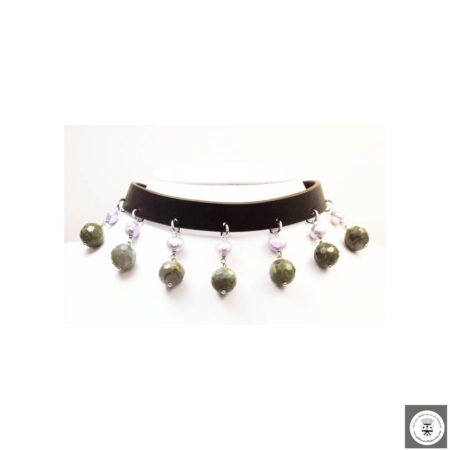 Girocollo e bracciale in pelle double face con perle e labradorite
