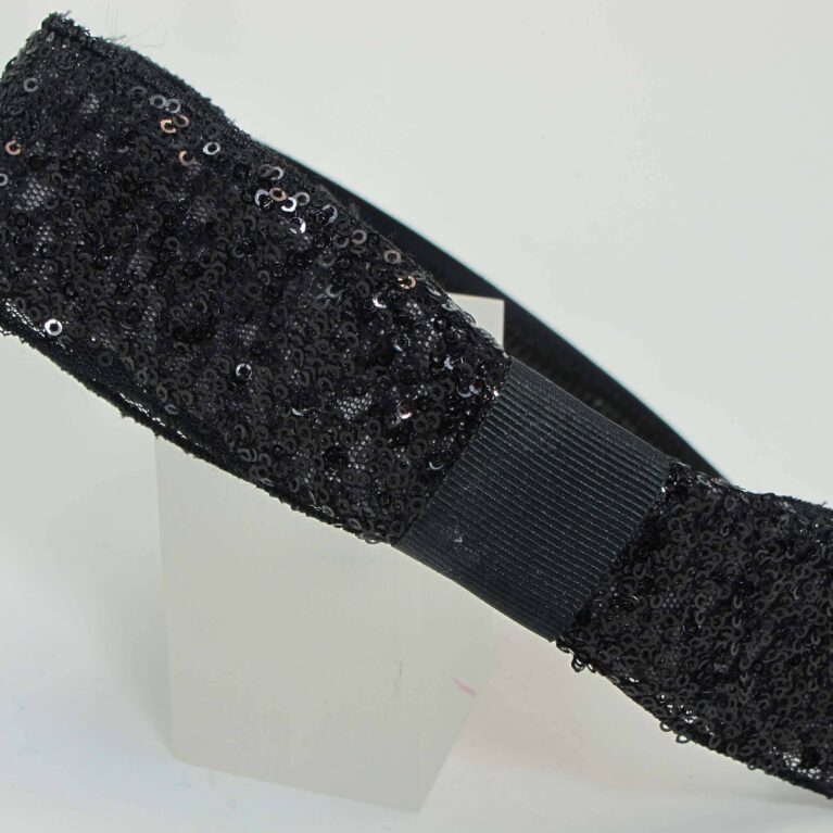 Headband in black satin with organza and paillettes