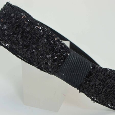 Headband in black satin with organza and paillettes
