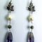 Brass earrings with pearls, amethyst and labradorite