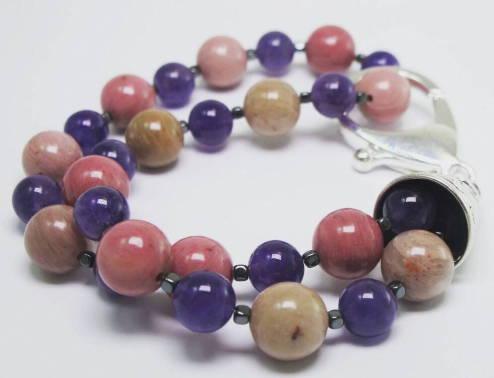 Bracelet with amethyst, rhodonite and hematite