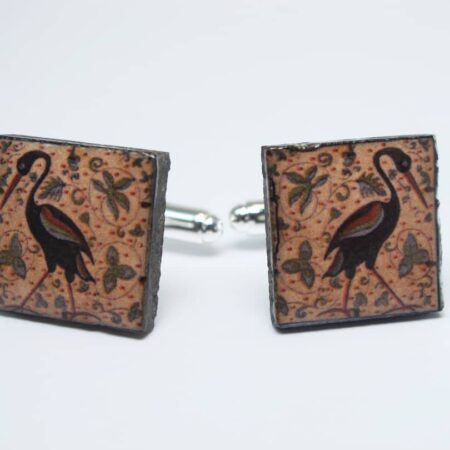 Cufflinks with enamelled lava lapilli (the flamingo)