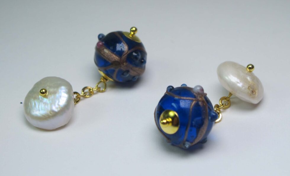 Cufflinks with venetian glass (murrine) and pearls