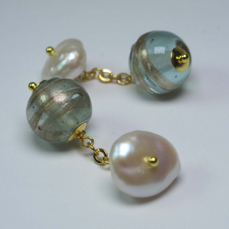 Cufflinks with venetian glass (murrine) and pearls
