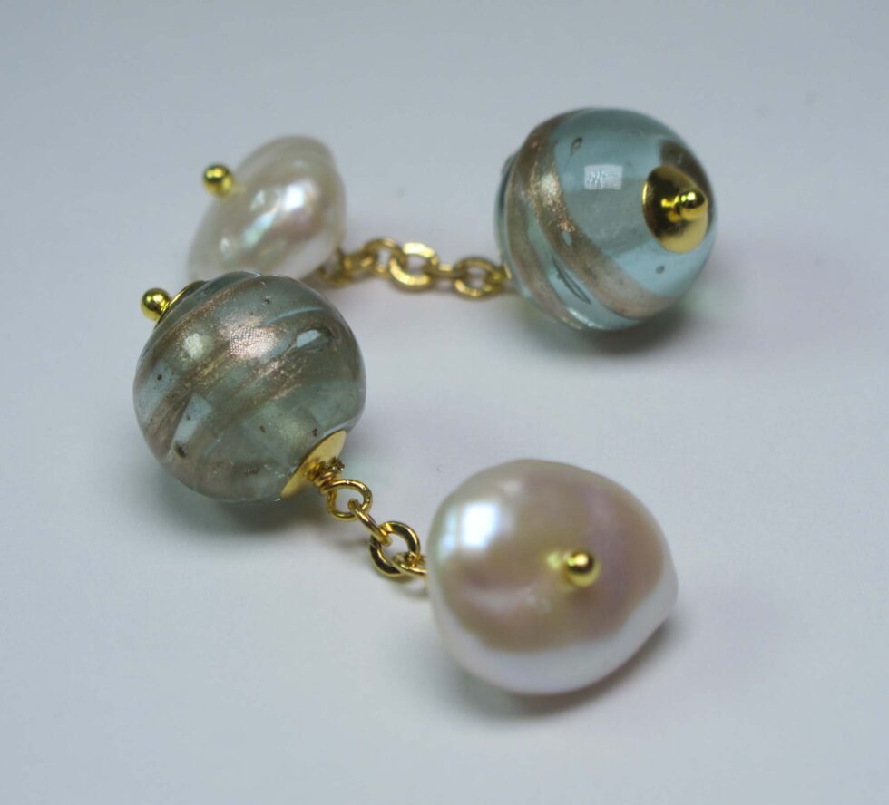 Cufflinks with venetian glass (murrine) and pearls