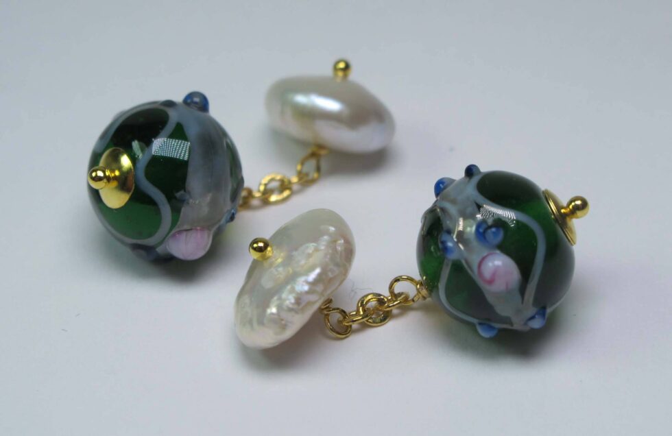 Cufflinks with venetian glass (murrine) and pearls