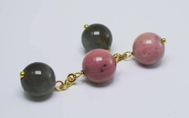 Brass cufflinks with rhodonite and labradorite