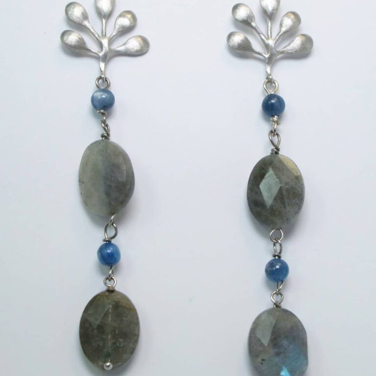 Silver earrings with labradorite and kyanite