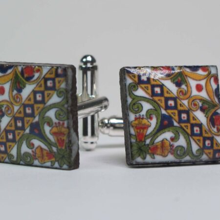 Cufflinks with enamelled lava lapilli (cassata design)