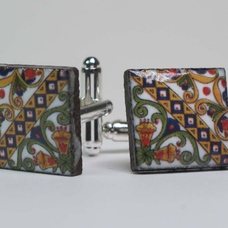 Cufflinks with enamelled lava lapilli (cassata design)