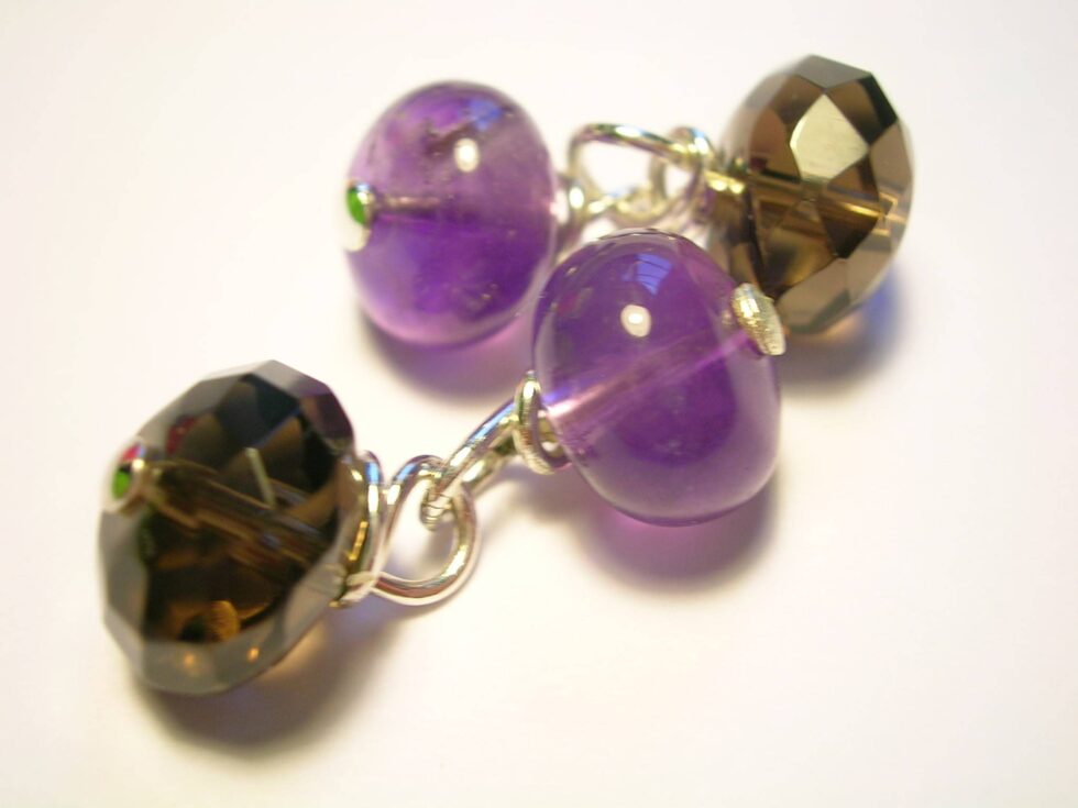 Cufflinks with amethyst and smoky quartz