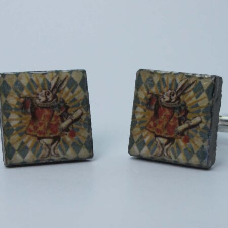 Cufflinks with enamelled lava lapilli (White Rabbit design)