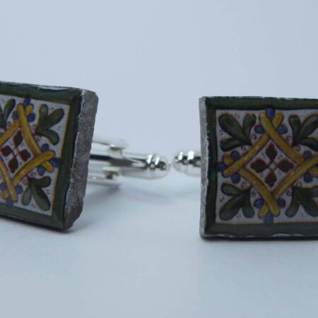 Cufflinks with enamelled lava lapilli (green and yellow mattonella design)