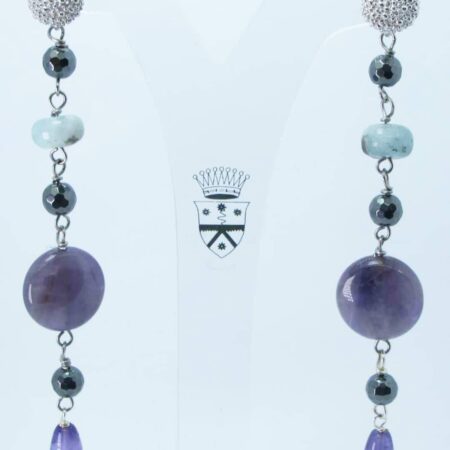 Silver earrings with amethyst, aquamarine and hematite