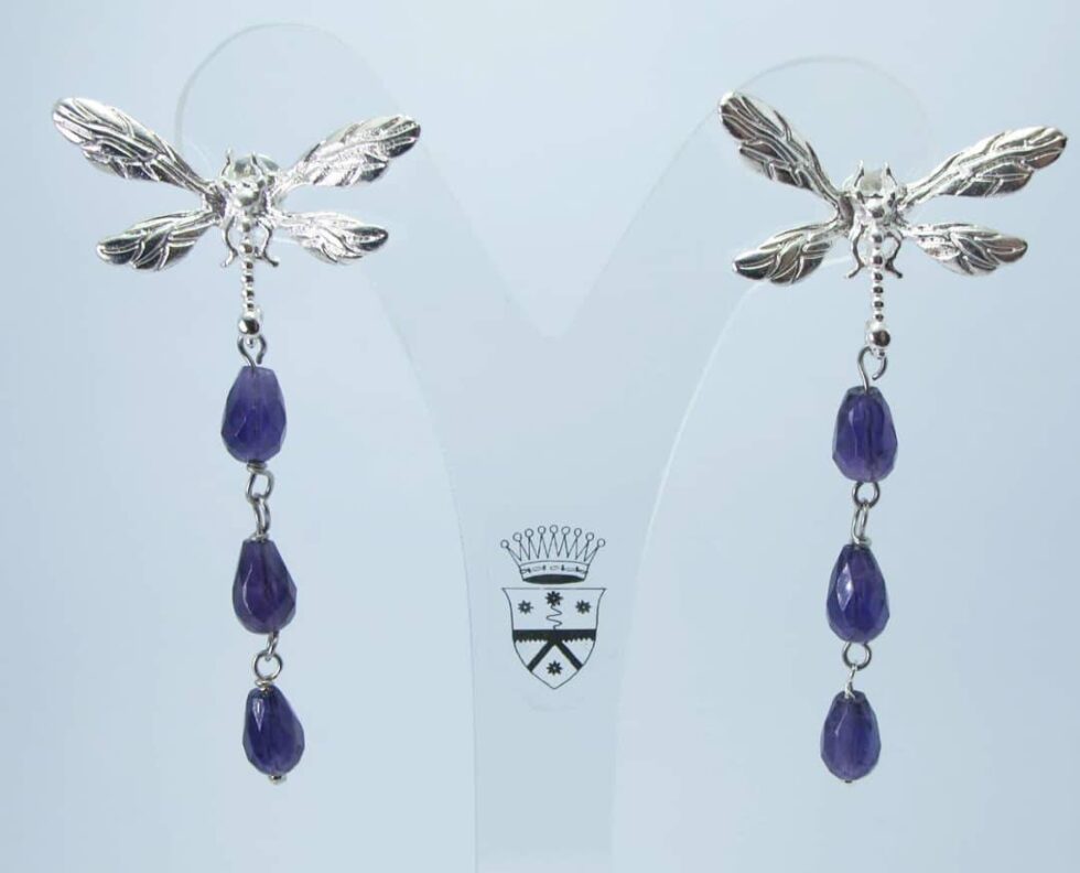 Brass earrings with amethyst