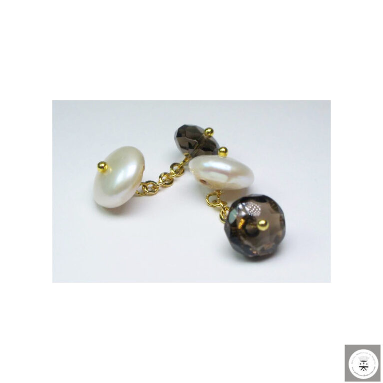 Gemelli in ottone con perle e quarzo fumè