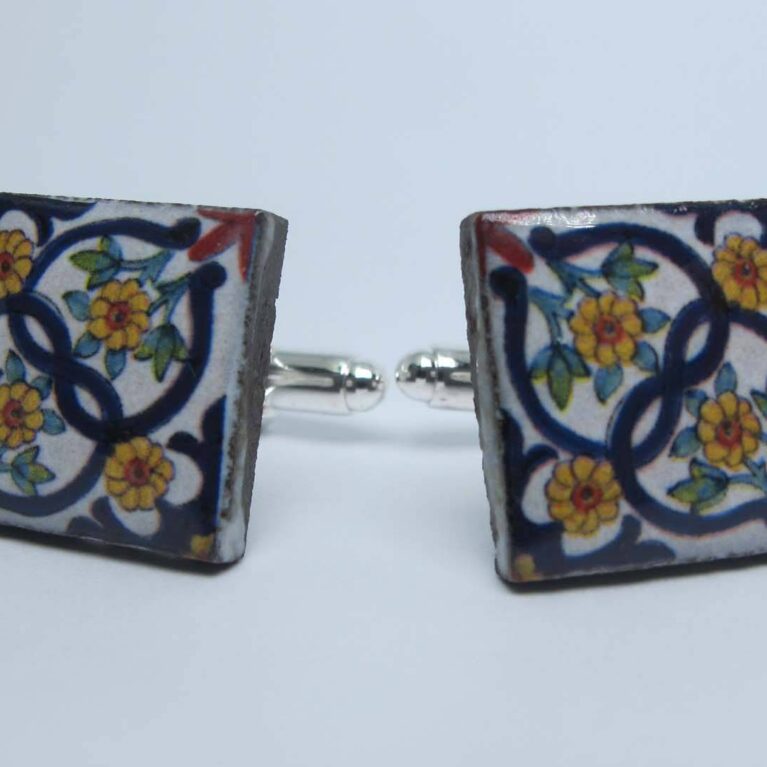 Cufflinks with enamelled lava lapilli (sunflowers design)