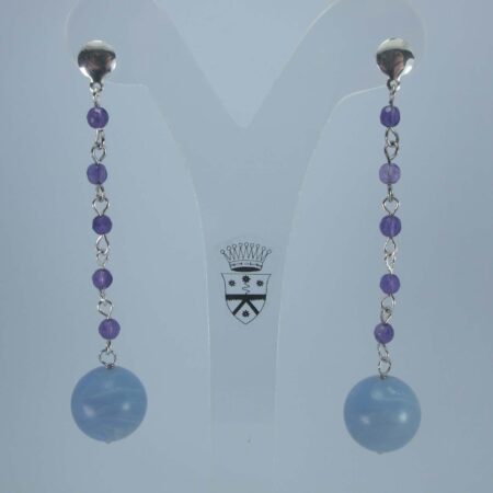Silver earrings with chalcedony and amethyst