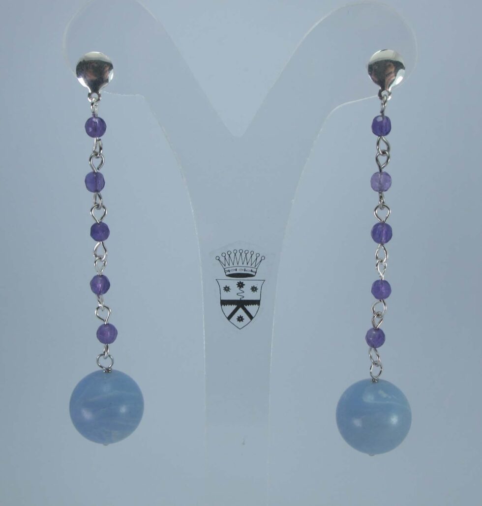 Silver earrings with chalcedony and amethyst